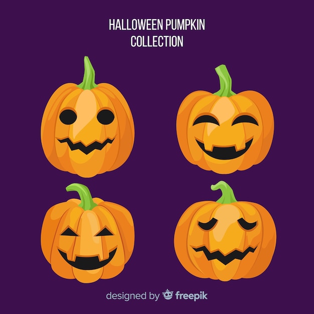 Collezione di zucche di Halloween in design piatto