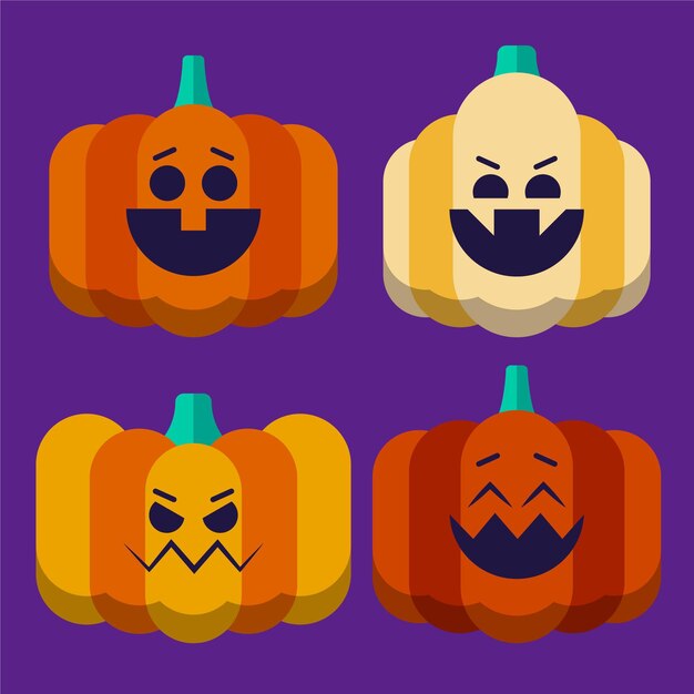 Collezione di zucche piatte di halloween