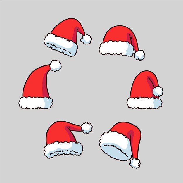 Collezione disegnata a mano cappello di Babbo Natale