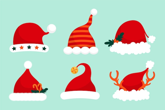 Collezione disegnata a mano cappello di Babbo Natale