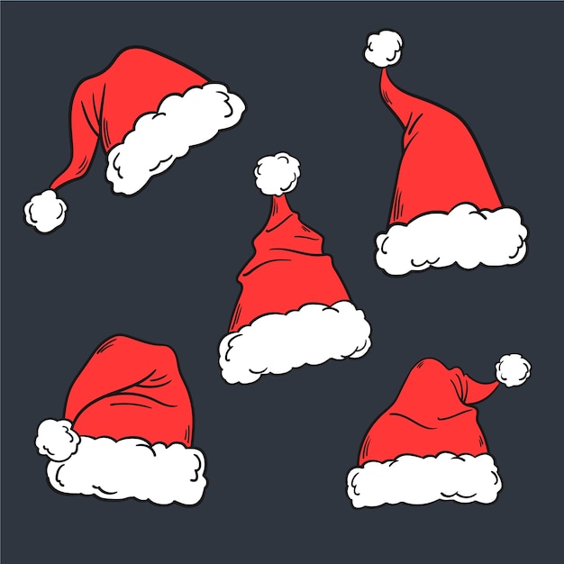 Collezione disegnata a mano cappello di Babbo Natale