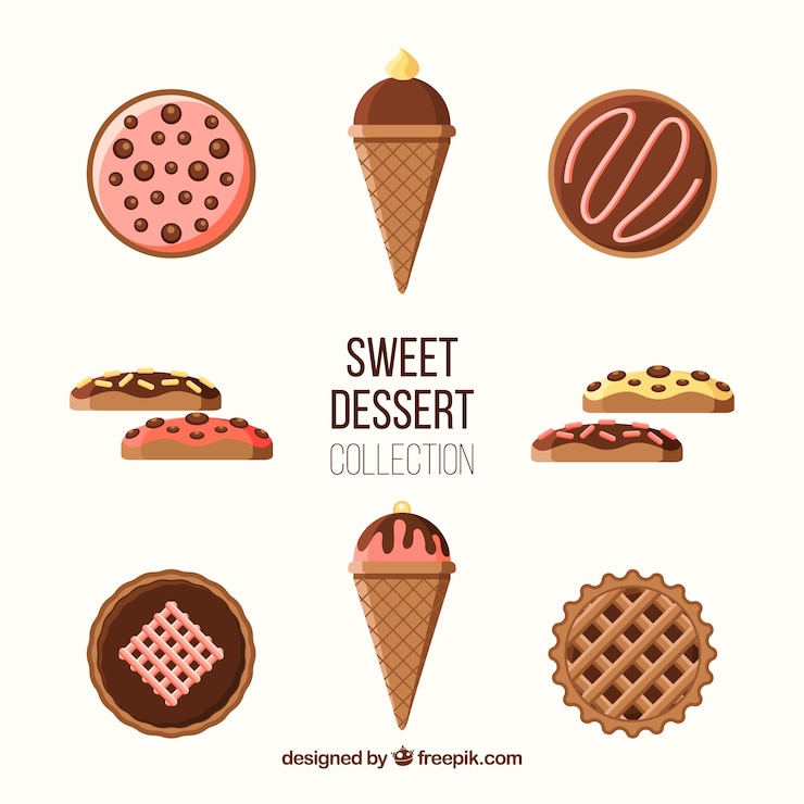 Vettore gratuito collezione dolci dessert in stile piatto