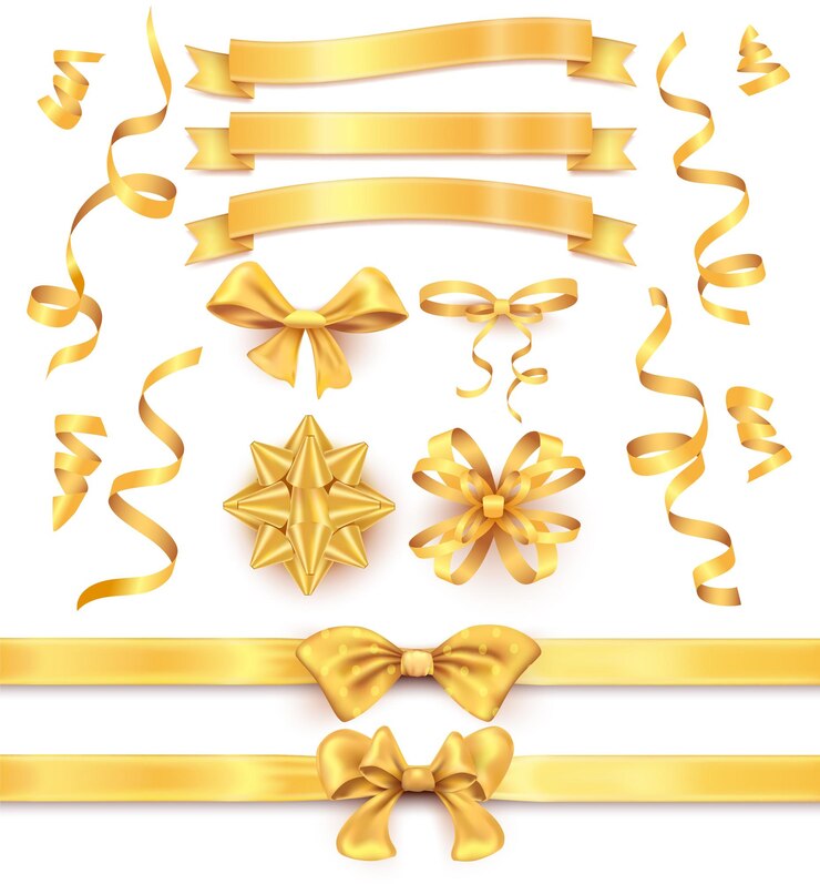Vettore gratuito collezione festiva di nastri e fiocchi d'oro realistici per la decorazione del regalo illustrazione vettoriale isolata