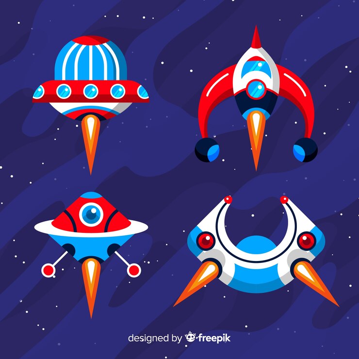 Vettore gratuito collezione futuristica astronave con design piatto