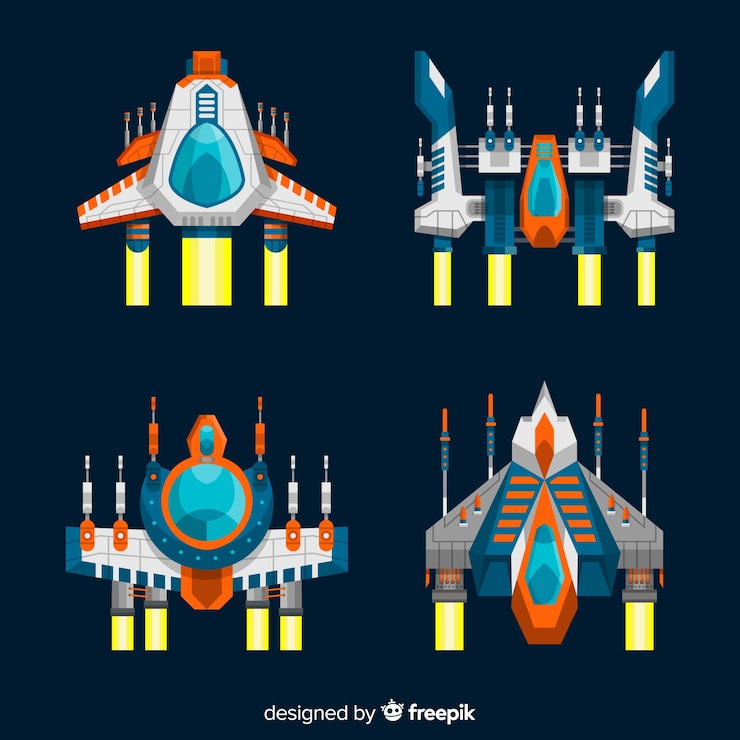 Vettore gratuito collezione futuristica astronave con design piatto
