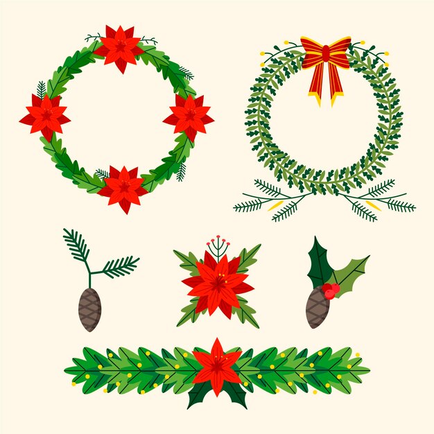 Collezione ghirlanda di Natale design piatto