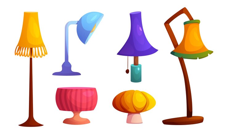 Vettore gratuito collezione interna di lampade da tavolo e da pavimento