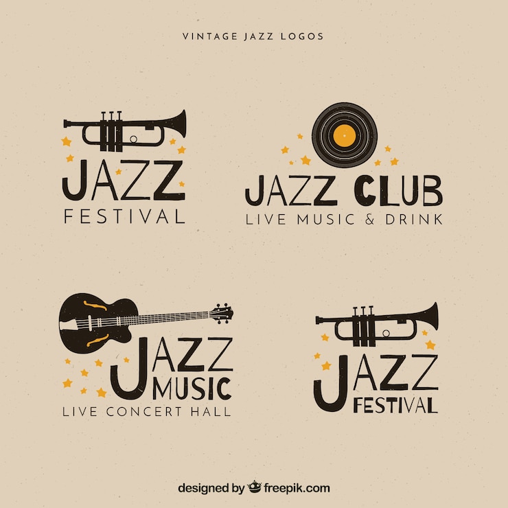 Vettore gratuito collezione jazz logo con stile vintage