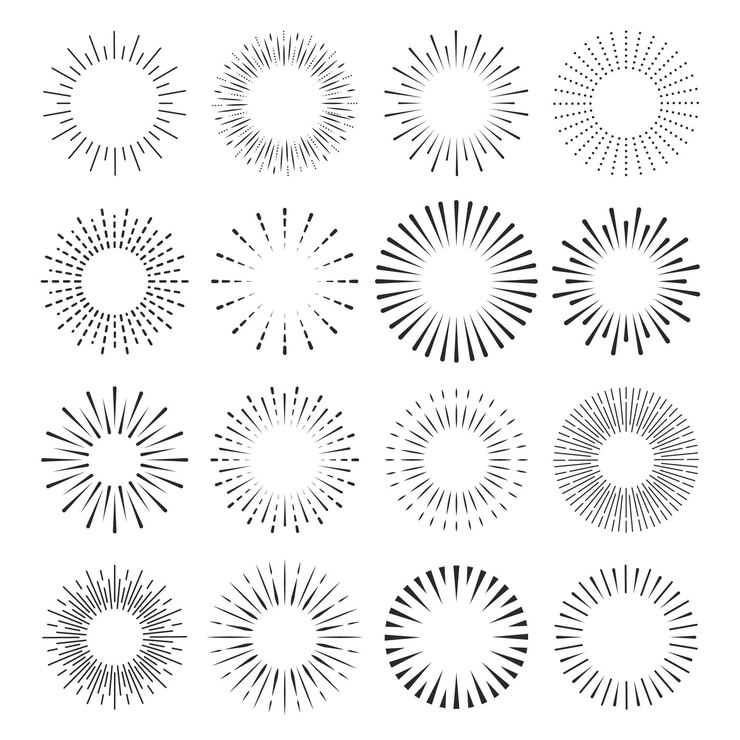 Vettore gratuito collezione lineare flat sunburst