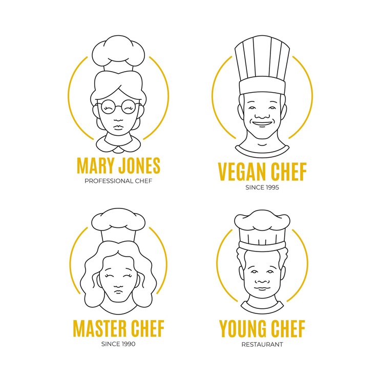 Vettore gratuito collezione logo chef piatto lineare