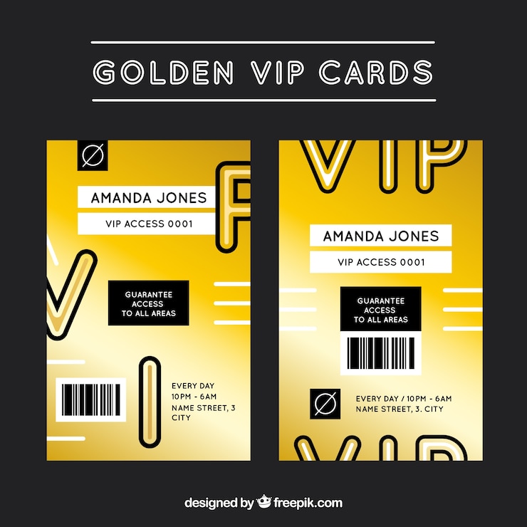 Vettore gratuito collezione moderna di carte vip dorate
