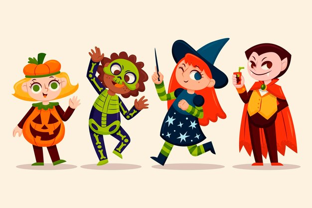 Collezione per bambini di halloween disegnata a mano