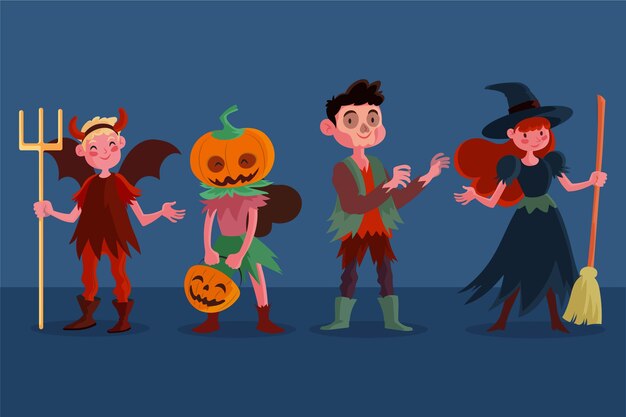 Collezione per bambini di halloween piatta disegnata a mano