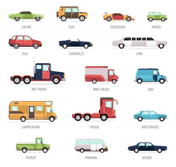 Vettore gratuito collezione piatta di diversi modelli di auto