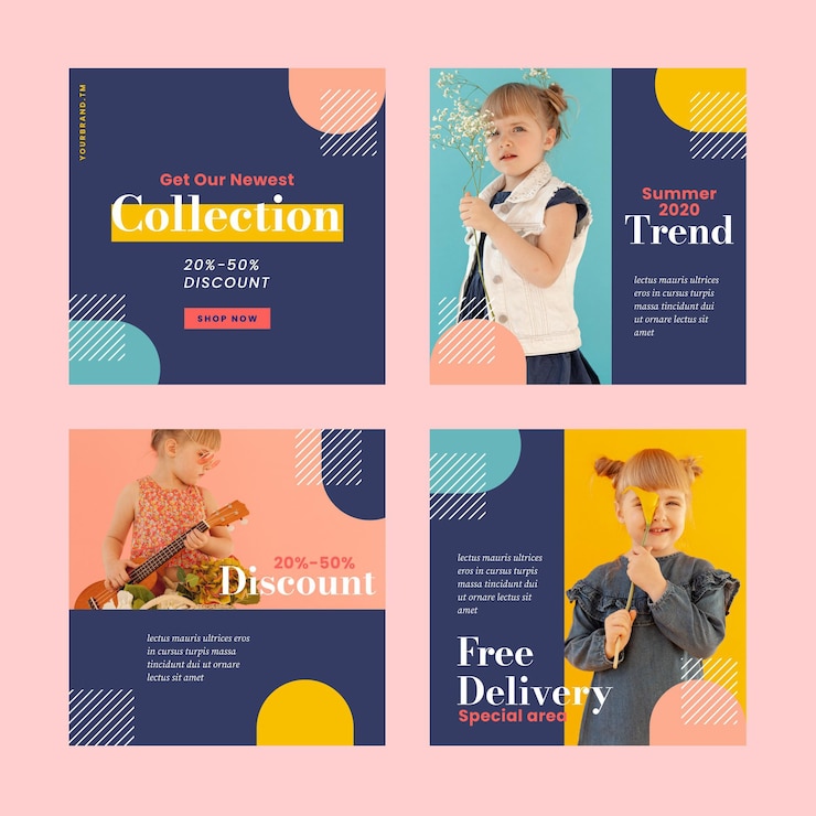 Vettore gratuito collezione post vendita instagram colorato