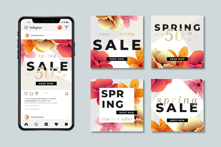 Vettore gratuito collezione post vendita instagram primavera