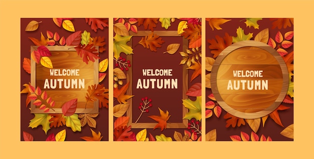 Collezione realistica di biglietti d'auguri per la celebrazione della stagione autunnale