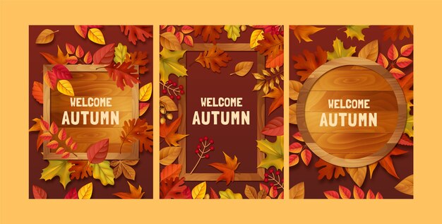 Collezione realistica di biglietti d'auguri per la celebrazione della stagione autunnale