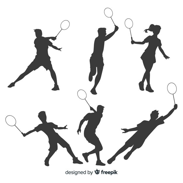 Collezione silhouette piatto giocatore di badminton