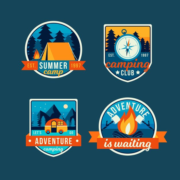 Collezione vintage di badge da campeggio