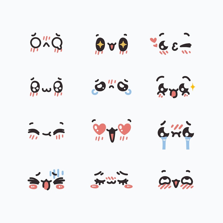 Vettore gratuito collezione viso kawaii piatto disegnato a mano