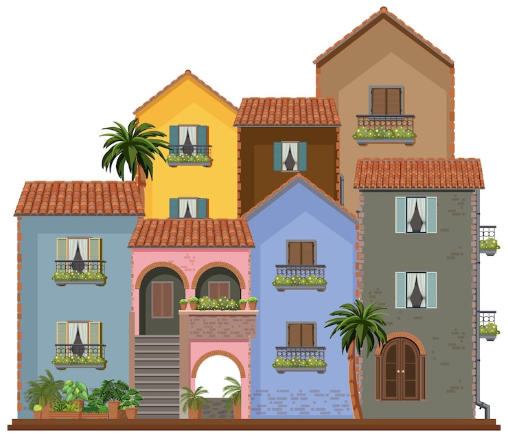Vettore gratuito colorate case di villaggio mediterraneo