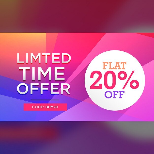 Vettore gratuito colorato di tempo limitato offerta di vendita di sconto affare bandiera
