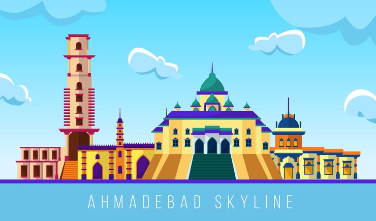 Vettore gratuito colorato skyline di ahmedabad