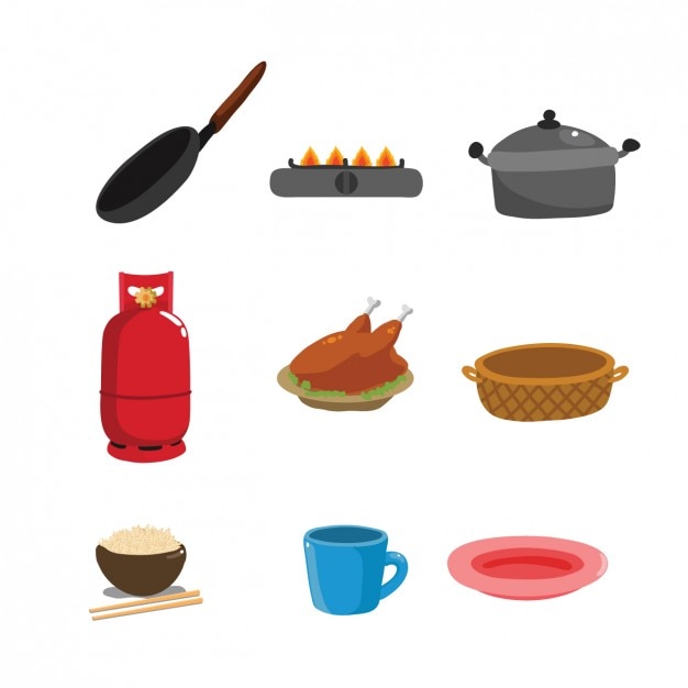 Vettore gratuito colorato utensili da cucina collezione
