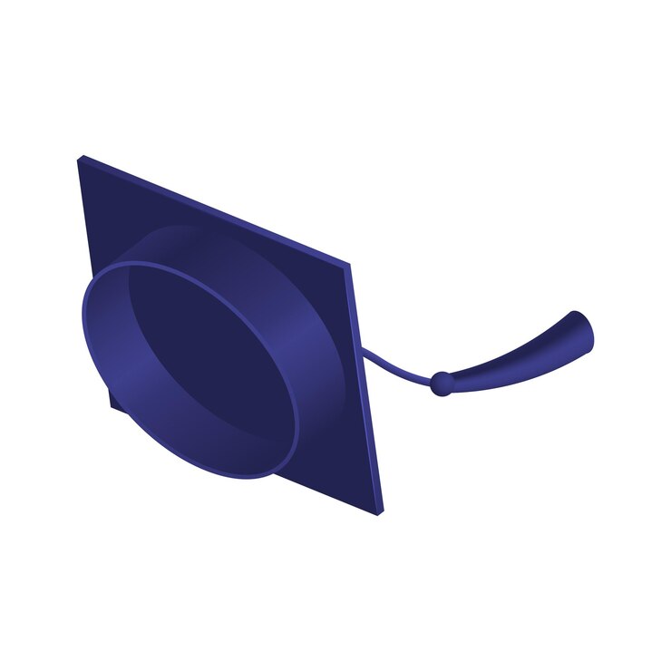 Vettore gratuito composizione accademica del diploma di laurea isometrica con immagine isolata dell'illustrazione vettoriale del cappello accademico volante