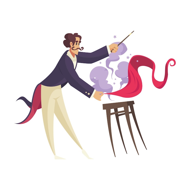 Vettore gratuito composizione del circo con carattere maschile isolato del mago con illustrazione vettoriale del bastone magico