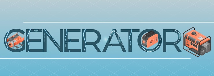 Vettore gratuito composizione del generatore elettrico con testo piatto e immagini realistiche di generatori di corrente con illustrazione vettoriale texture fulmine