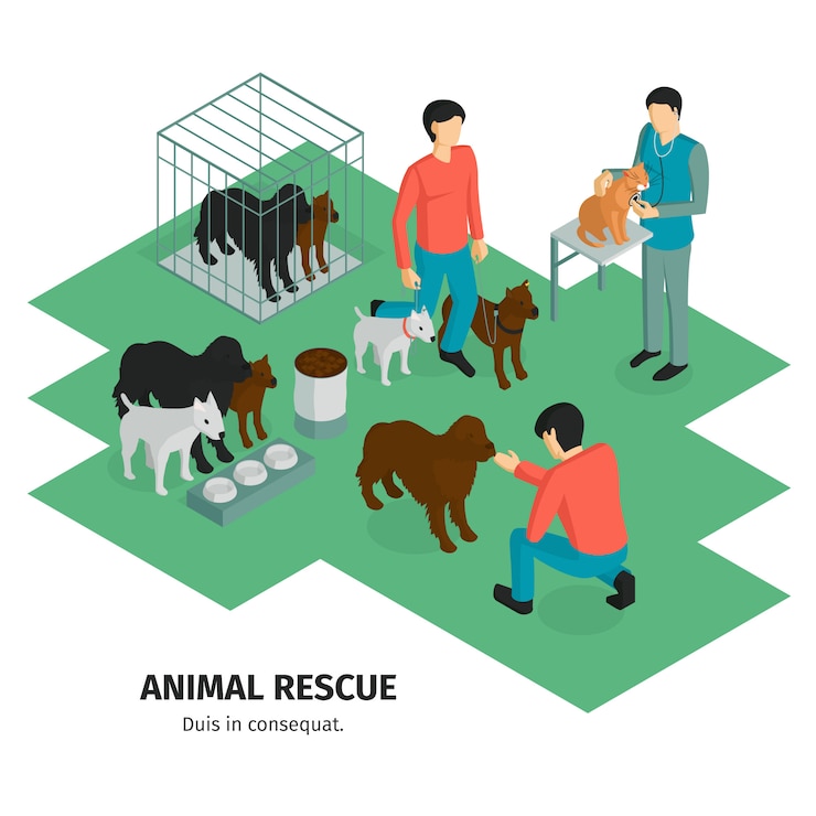 Vettore gratuito composizione di carità isometrica con personaggi umani di guardiani di persone e animali domestici con testo modificabile illustrazione vettoriale