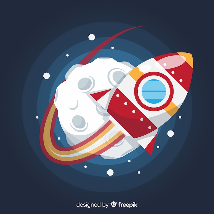Vettore gratuito composizione di razzo spaziale colorato con design piatto