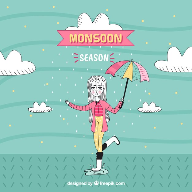 Composizione di stagione dei monsoni disegnata a mano