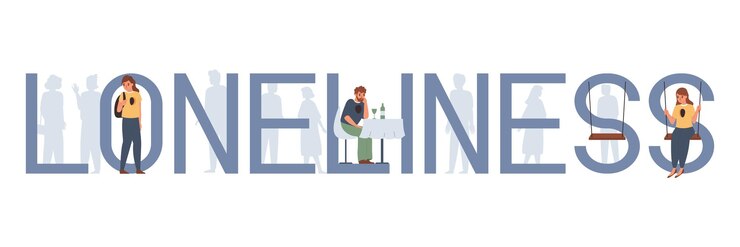 Vettore gratuito composizione di testo piatto solitudine solitudine con sagome di lettere isolate e caratteri di doodle di illustrazione vettoriale di giovani single