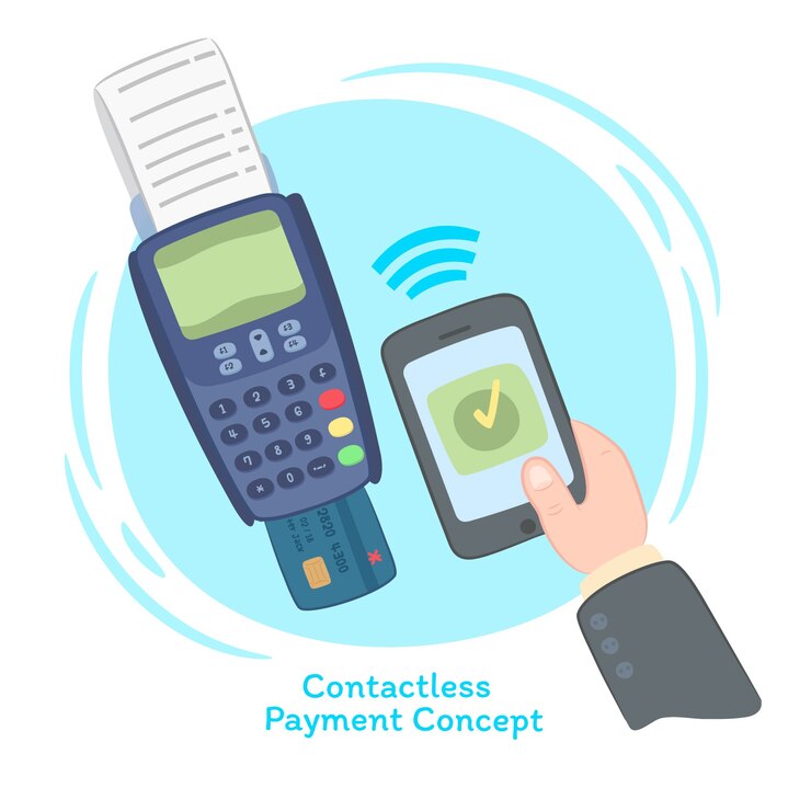 Vettore gratuito composizione divertente di pagamento senza contatto