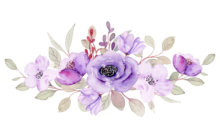 Vettore gratuito composizione floreale viola con acquerello