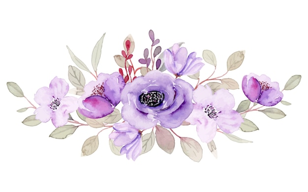 Composizione floreale viola con acquerello