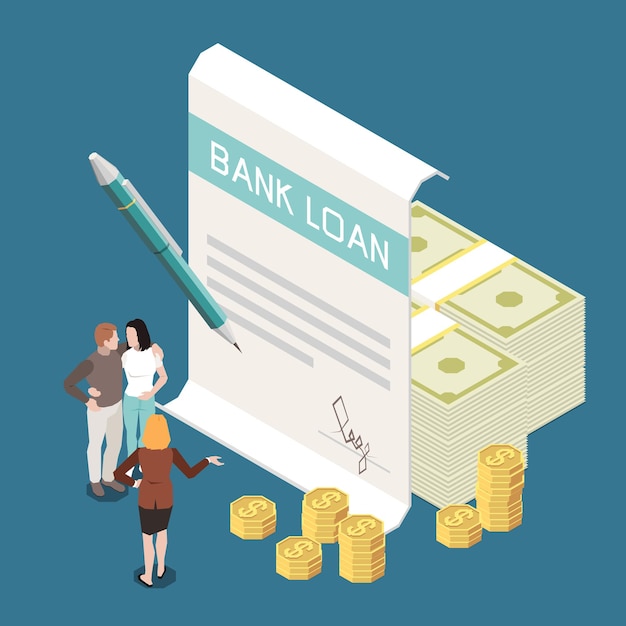 Composizione isometrica di tasso di prestito di interesse di termine di prestito bancario con priorità bassa di firma di accordo di pile di banconote di monete