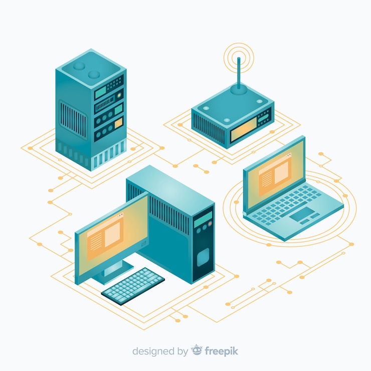 Vettore gratuito composizione moderna tecnologia con vista isometrica