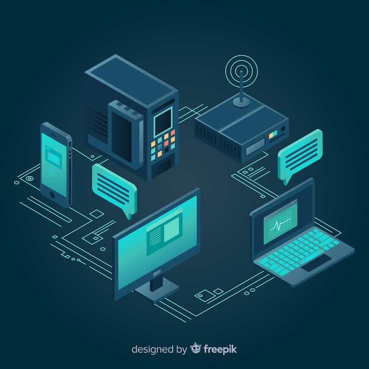 Vettore gratuito composizione moderna tecnologia con vista isometrica