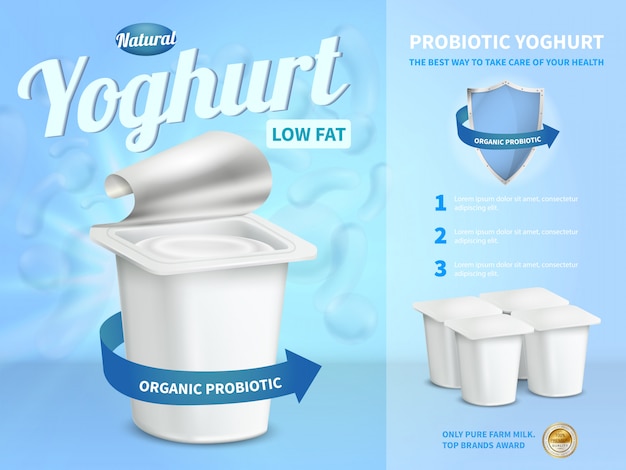 Composizione pubblicitaria di yogurt con yogurt probiotico