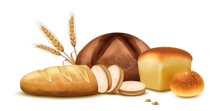 Vettore gratuito composizione realistica da forno di pagnotte di pane fresco di grano e segale illustrazione vettoriale