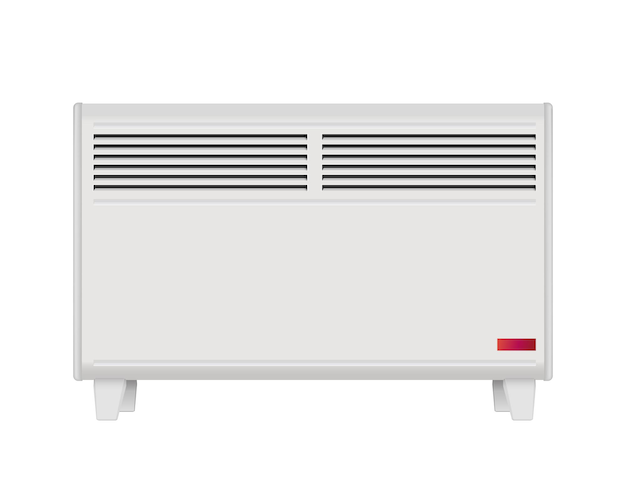 Composizione realistica dei riscaldatori con l'immagine isolata del radiatore del termoconvettore su sfondo bianco