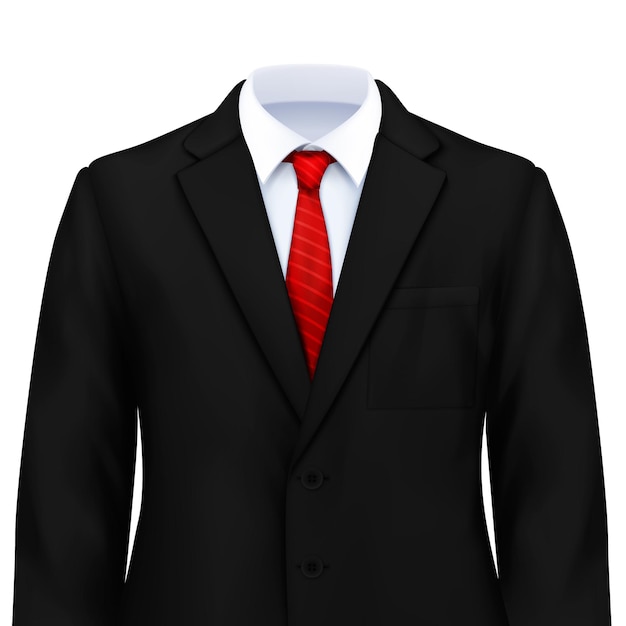 Composizione realistica di abito da uomo con costume elegante con giacca e cravatta bianca