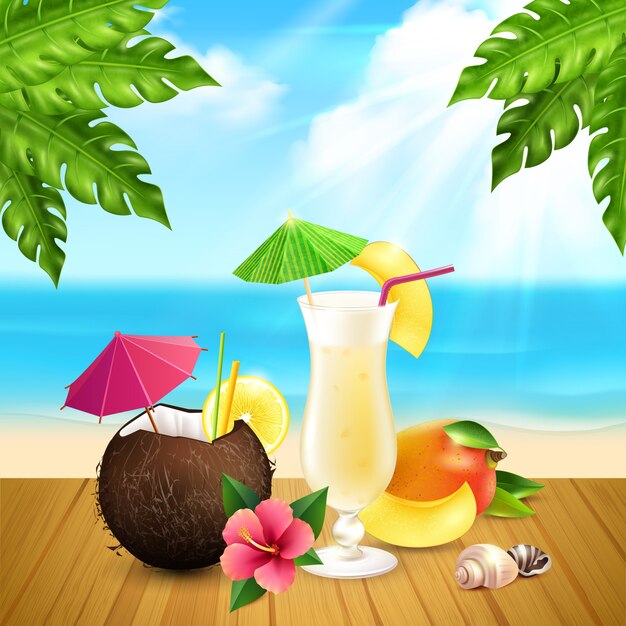 Composizione realistica di Pina Colada dei cocktail