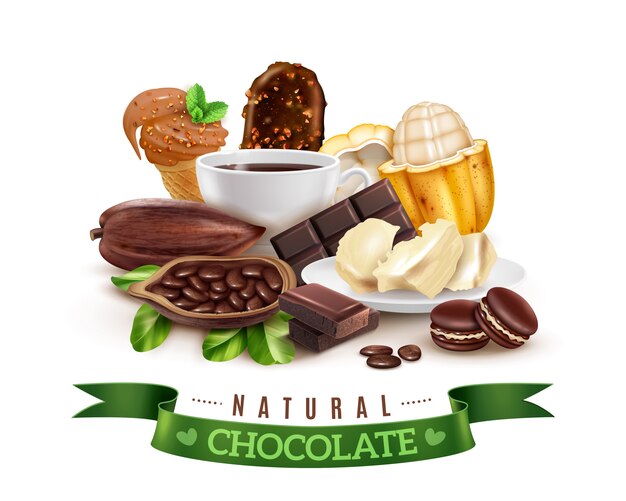 Composizione realistica di prodotti a base di cacao