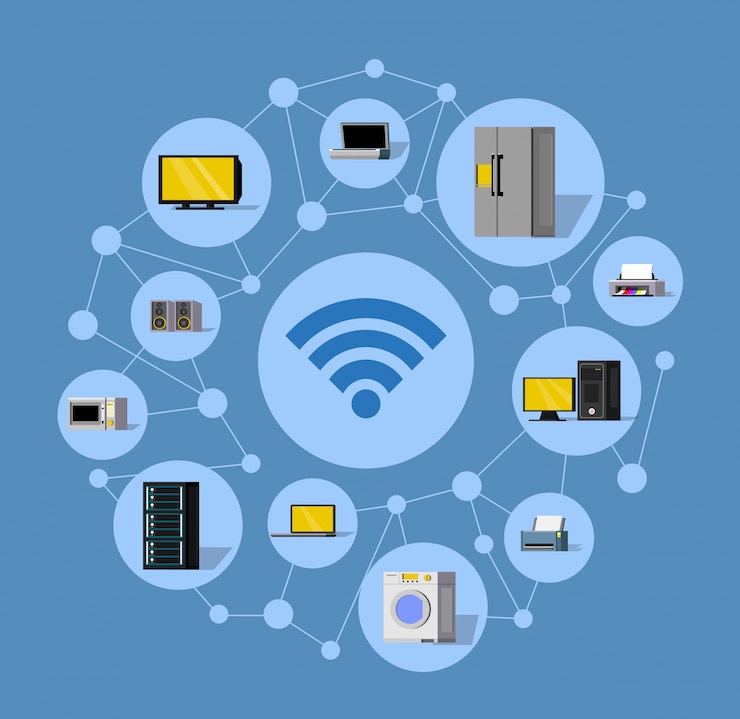Vettore gratuito composizione rotonda di tecnologia wireless
