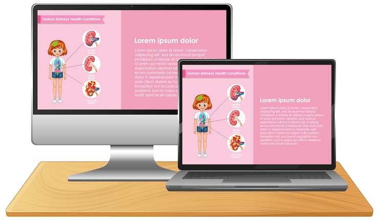 Vettore gratuito computer con infografica scientifica sul desktop dello schermo